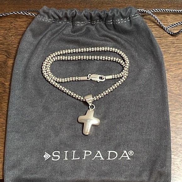 Silpada Sterling Silver Popcorn Necklace with Cross Pendant 19g - Picture 9 of 17